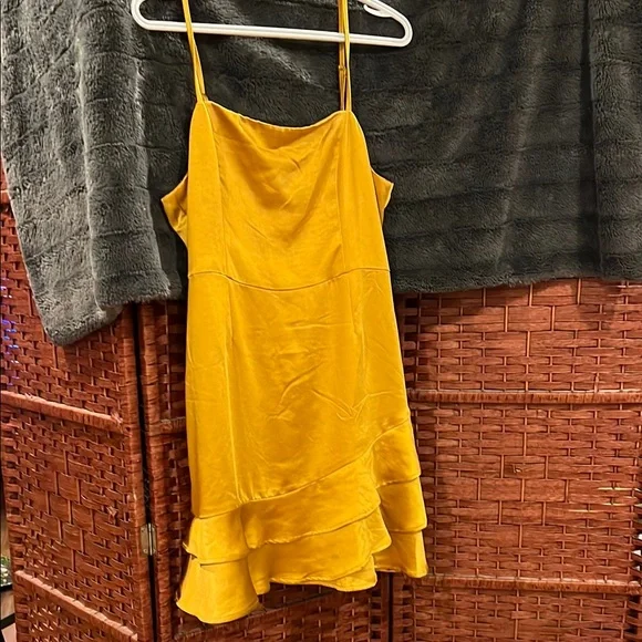 Lulu's Gold Ruffled Mini Dress - Picture 1 of 7